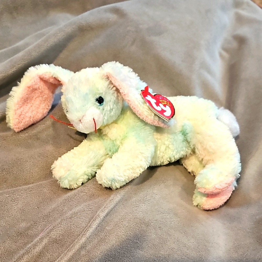 Ty Beanie Babies Cottonball Bunny Rabbit Tie Dye Multi Color Pastel 2001 Has Tag
